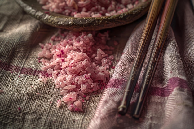 El trasfondo del arroz rosa nuevo y saludable