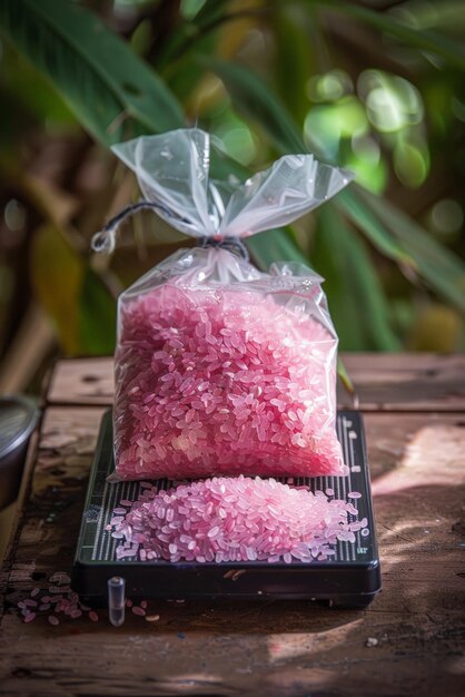 El trasfondo del arroz rosa nuevo y saludable