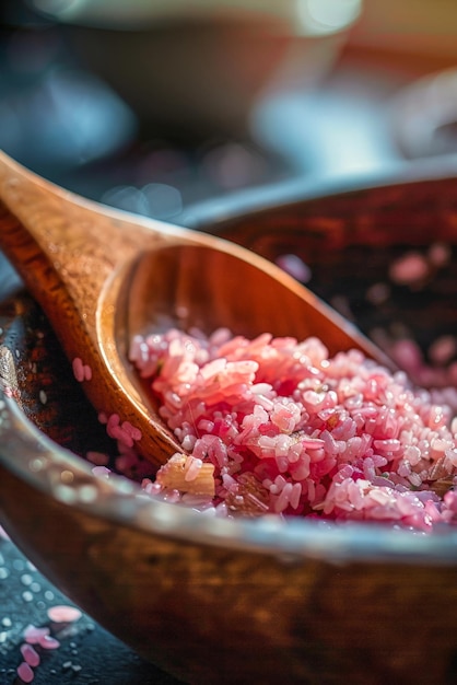 El trasfondo del arroz rosa nuevo y saludable