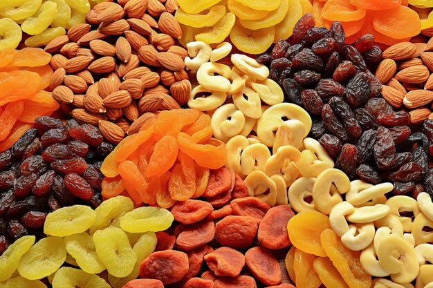 Trasfondo de deliciosas frutas secas y nueces