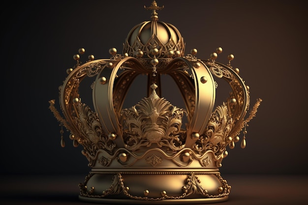 Trasfondo dorado con una corona de monarca real de oro y un tesoro de emperadores