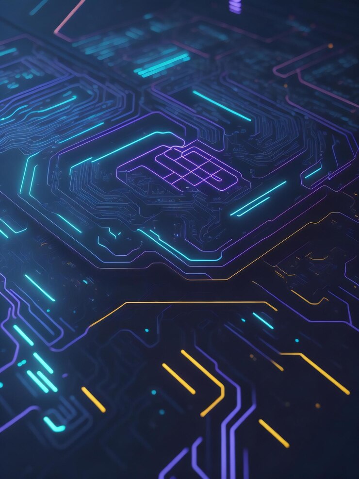 Un trasfondo tecnológico futurista con patrones de circuitos brillantes y elementos de alta tecnología