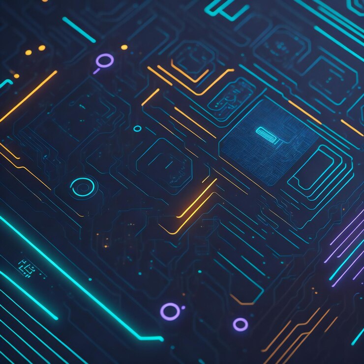 Un trasfondo tecnológico futurista con patrones de circuitos brillantes y elementos de alta tecnología
