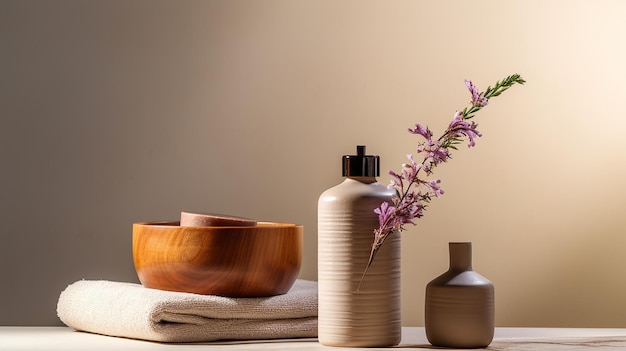 Tratamento de beleza de spa e fundo de bem-estar com toalhas de flores de orquídea de pedra de massagem e queima