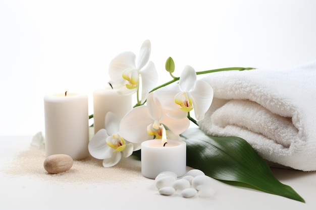 Foto tratamento de spa de luxo com uma vela e fundo branco