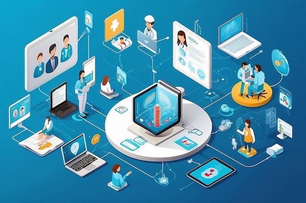 Tratamento médico de telemedicina e rede isométrica de conceitos de serviços de saúde on-line