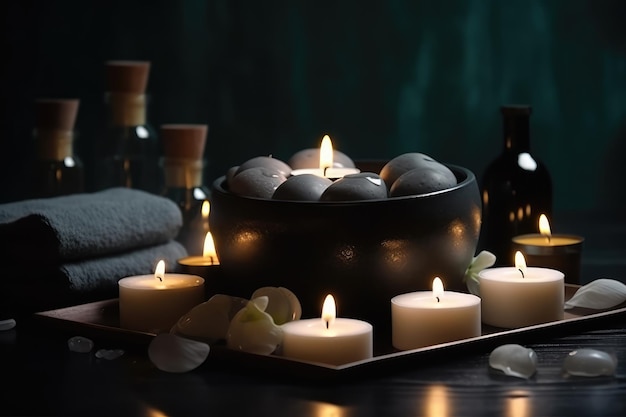 Tratamiento de belleza con velas y artículos para procedimiento de spa AI