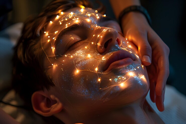 Tratamiento facial relajante con luces parpadeantes para una experiencia relajante