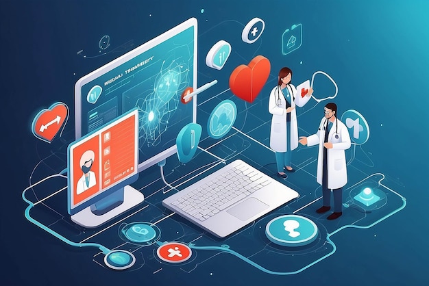 Tratamiento médico por telemedicina y servicios de atención médica en línea red isométrica de conceptos