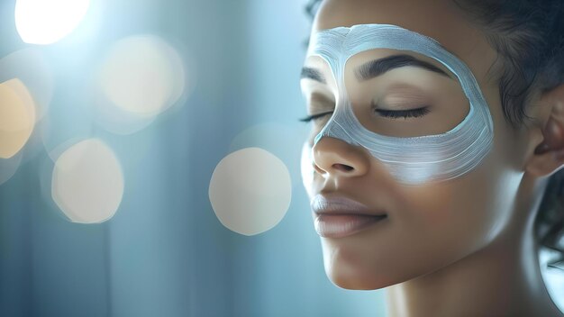 Foto tratamiento de spa revitalizante mujer afroamericana joven con mascarilla facial cosmética rejuvenecedora concepto de spa cuidado facial cuidado personal tratamiento de belleza de rutina tendencias afroamericanas