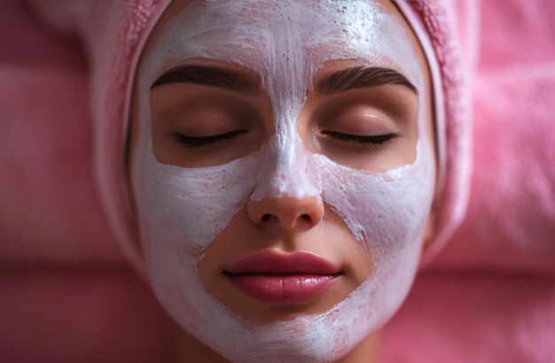 Foto tratamientos de máscara facial spa de belleza con una mujer recibiendo tratamiento facial