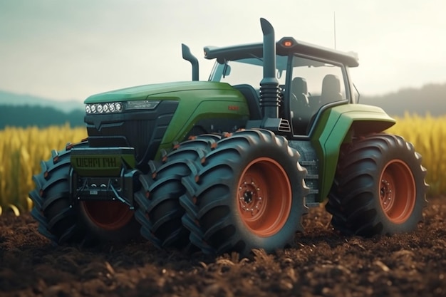 Trator no campo renderização 3d de máquinas agrícolas