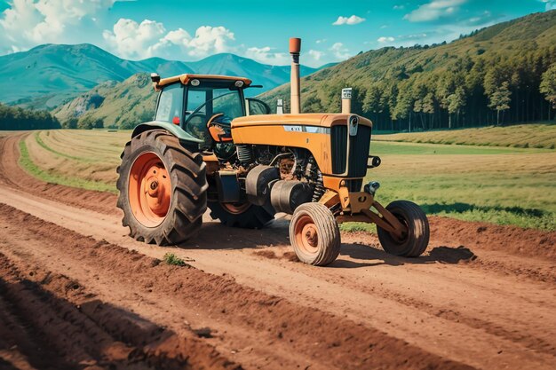 Trator pesado de fazenda, equipamento de terra arável, equipamento agrícola mecanizado, fundo de papel de parede