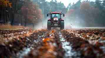 Foto trator plantando sementes em fileiras limpas