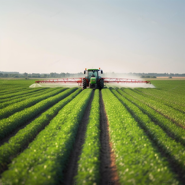 Foto trator pulverizando pesticidas em um campo de soja