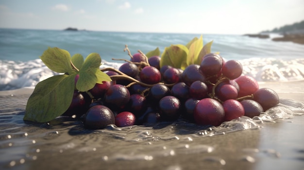 Traube ruht am Sandstrand, tropische Stimmung, generative KI