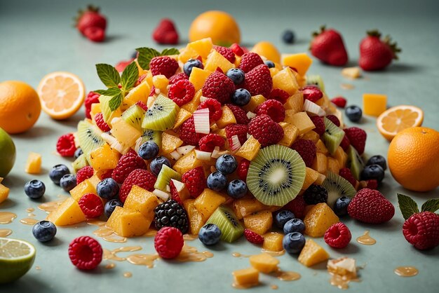 Trauben, Erdbeeren, Ananas, Kiwi, Aprikose, Banane und ganze Ananas