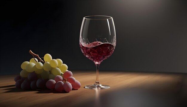 Trauben und Weinglas auf einem Holztisch