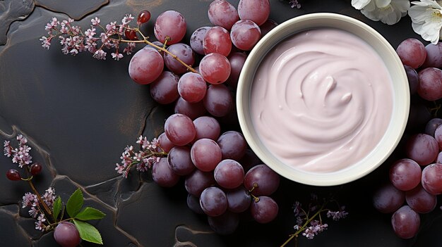 Traubenfrucht-Creme-Smoothie auf einer Schüssel für ein gesundes Frühstück