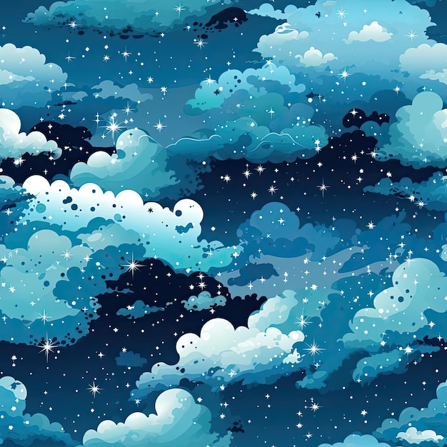 Traumähnliche Wolken und Sterne am nachtlichen Himmel