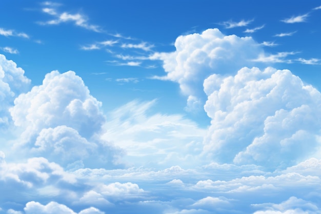 Traumerischer Himmel mit flauschigen Wolken und fliegenden Vögeln Generative KI