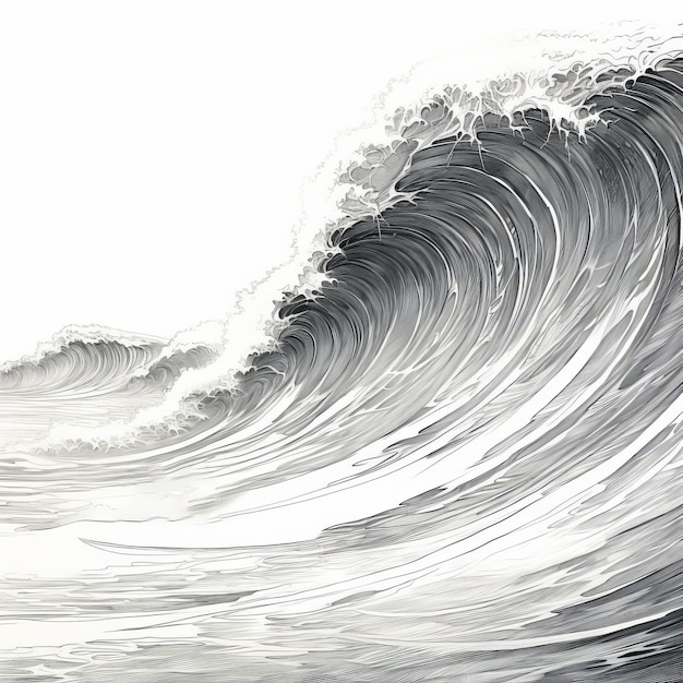 Traumhafte Illustration eines Surfers, der auf einem Tsunami reitet