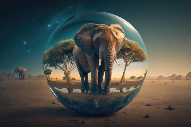 Traumhafter und realitätsbändigender Hintergrund mit Elefant Illustration AI Generative