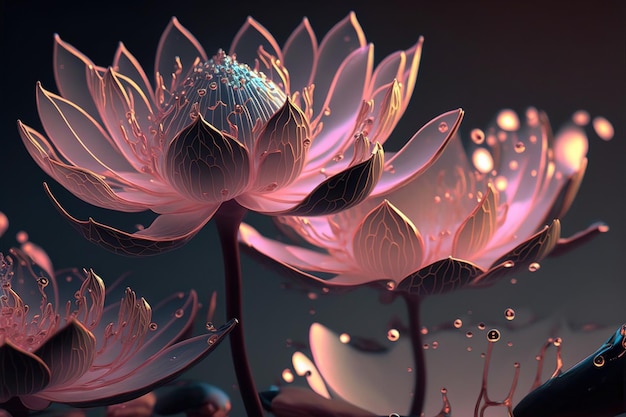 Traumhaftes Bild von hell leuchtenden Lotusblumen oder Seerosen mit transparentem Rosa