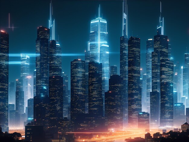 Traumstadt in der Zukunft oder futuristische Stadt-Skyline-Landschaft bei Nacht