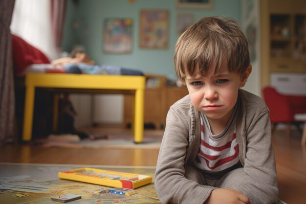 trauriger deprimierter junger Junge sitzt in deinem Zimmer Depression Stress oder Frustration