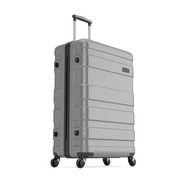 Travel Holiday Vacation Concept Big Modern Luxury Plastic Grey Suitcase 3D Rendering