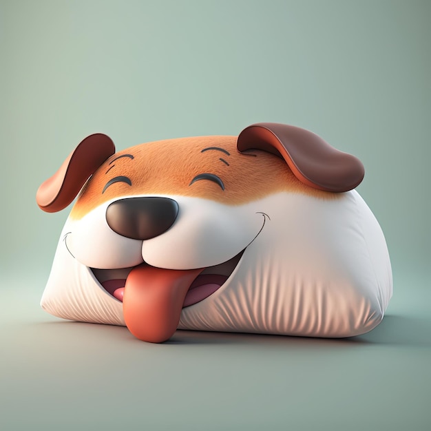 Travesseiro bonito e engraçado na forma de um cachorro sorridente renderização em 3D Generative AI