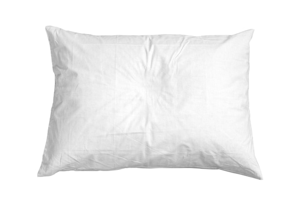 Foto travesseiro macio em branco sobre fundo branco isolado com traçado de recorte