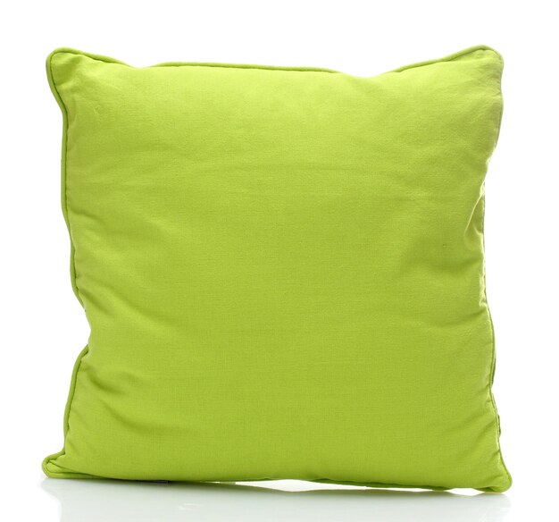 Foto travesseiro verde brilhante isolado em branco