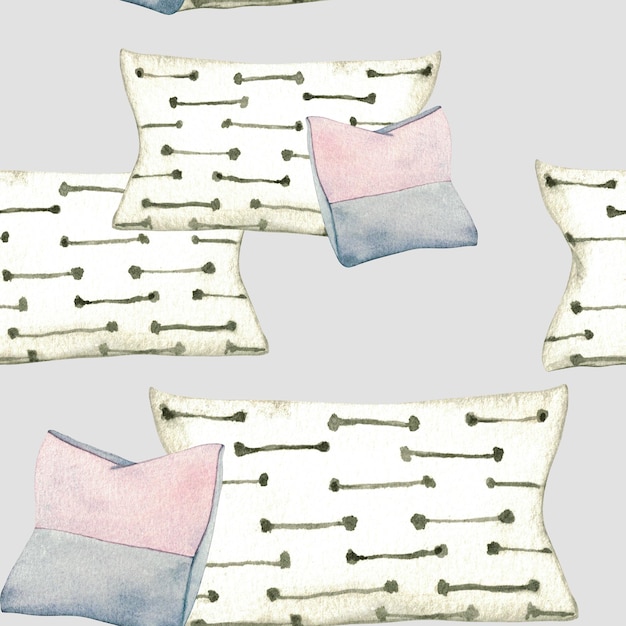 Travesseiros padrão Ilustração em aquarela interior da sala de estar Elementos de decoração para casa em um fundo branco