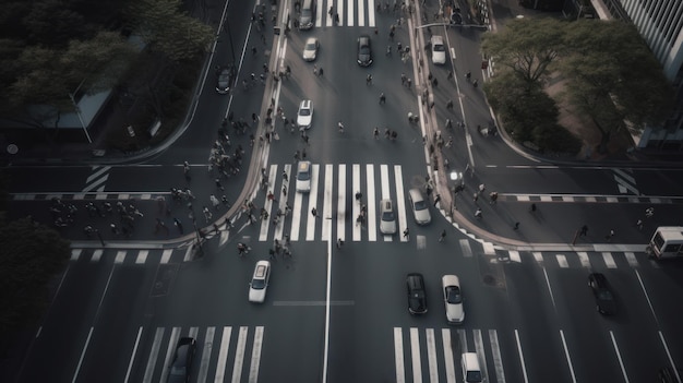 Foto travessia de zebra ocupada da cidade vista aérea criada com ia.