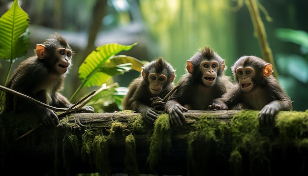 las travesuras lúdicas de los monos en una selva tropical