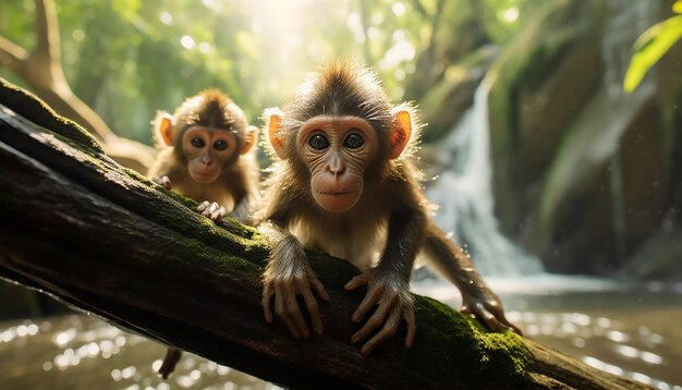 las travesuras lúdicas de los monos en una selva tropical