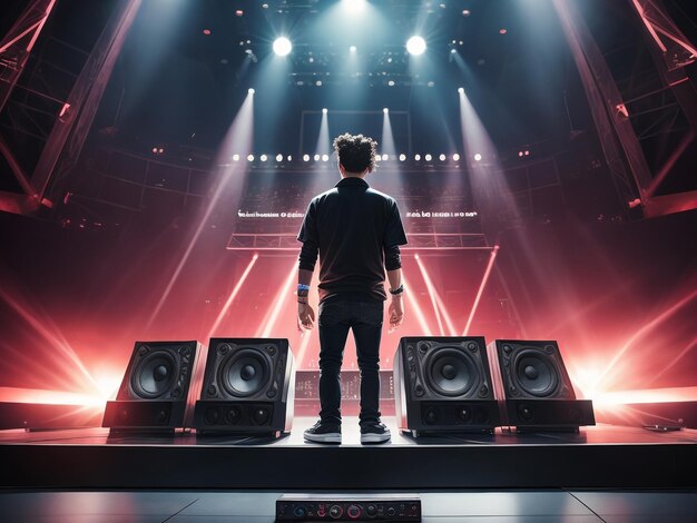 Travis Scott se apresentando ao vivo em concerto O famoso cantor de rap Travis Scott posando no palco