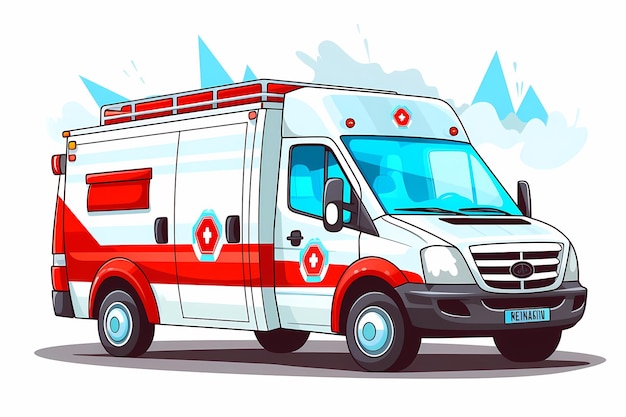Trayendo alegría y esperanza Ilustración de ambulancia vibrante con un fondo blanco