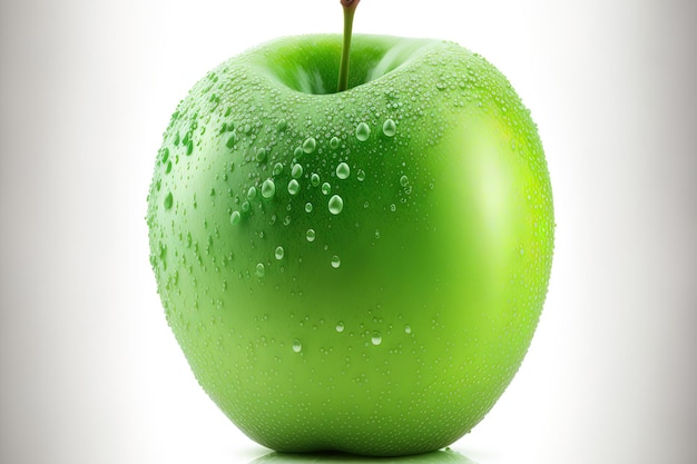 Trazado de recorte de manzana jugosa verde y profundidad de campo aislado en blanco