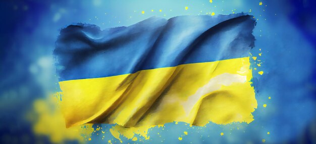 Trazo de pincel de acuarela bandera de Ucrania día nacional creativo ilustración de pincel pintado a mano sobre fondo blanco ai generativo