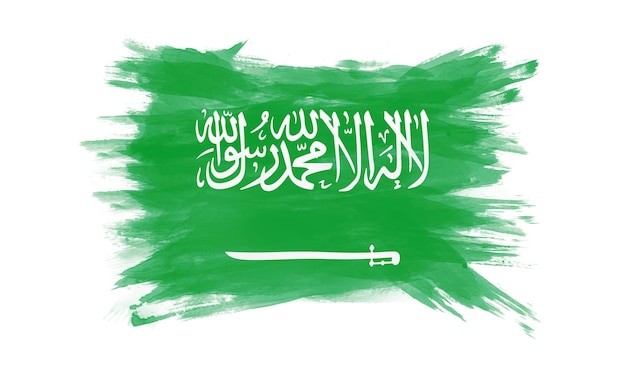 Trazo de pincel de bandera de Arabia Saudita, bandera nacional sobre fondo blanco