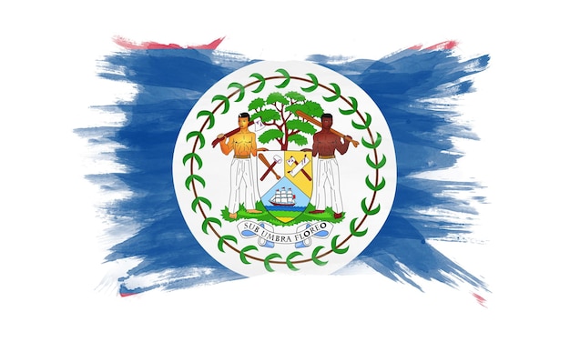 Foto trazo de pincel de bandera de belice, bandera nacional sobre fondo blanco