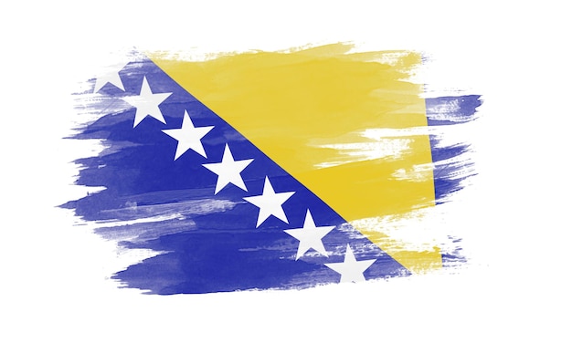 Trazo de pincel de bandera de bosnia y herzegovina, bandera nacional sobre fondo blanco