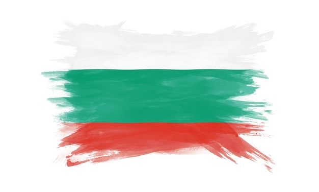 Trazo de pincel de bandera de Bulgaria, bandera nacional sobre fondo blanco