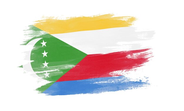 Trazo de pincel de bandera de Comoras, bandera nacional sobre fondo blanco