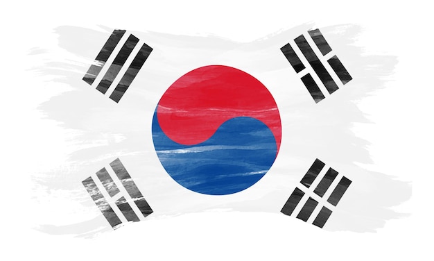 Trazo de pincel de bandera de Corea del sur, bandera nacional sobre fondo blanco