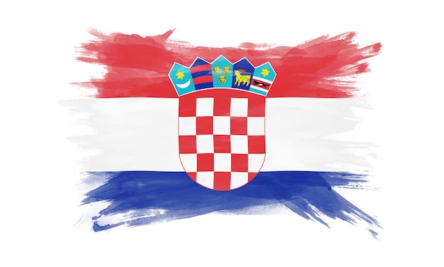 Trazo de pincel de bandera de Croacia, bandera nacional sobre fondo blanco