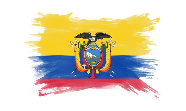 Trazo de pincel de bandera de Ecuador, bandera nacional sobre fondo blanco